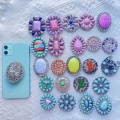 原石綠松石手機支撐架 瑪瑙石頭摺疊氣墊支架 新款粉松石氣囊支架