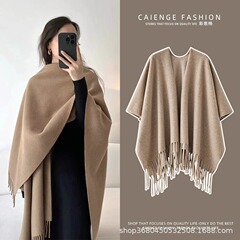 高級模造カシミアオートミールカラーラージショール、女性用マント、冬用ウール、ファッショナブルで多用途