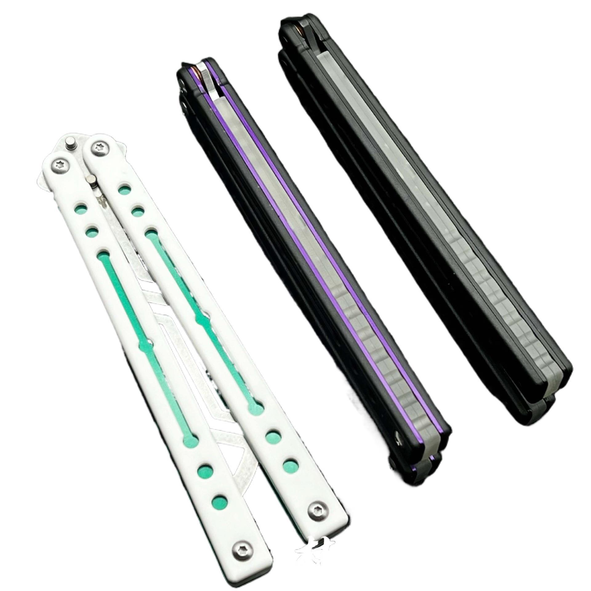 yy钢鹦鹉螺 夜光款蝴蝶刀【桔梗balisong】不锈钢甩刀未开刃居家-