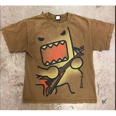 Domo Kawaii Y2K New Retro Print Large Size Round Neck Loose Men's Street Style 200g Pure Cotton T-Shirt