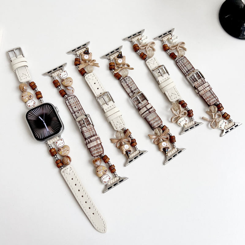 Beaded Cute Animal Leather Suitable for Applewatch9 Apple Watch S10Iwatch11 Generation 87Se Strap