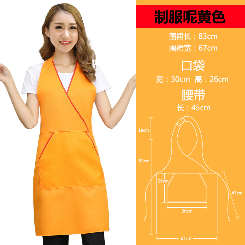 V-cuello publicidad delantal logotipo personalizado salón de uñas cafetería guardapolvos hogar cocina delantal al por mayor personalizado