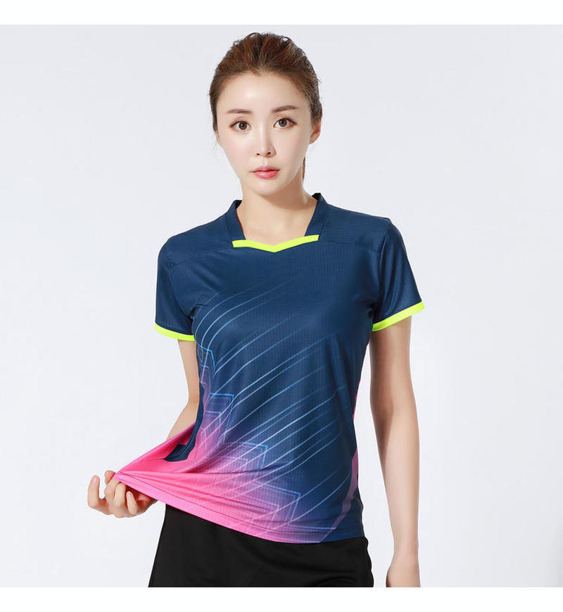 Nuevo traje de bádminton fresco de manga corta succión de sudor rápido secado hombre y mujer de cuello redondo de verano traje de bádminton deportivo