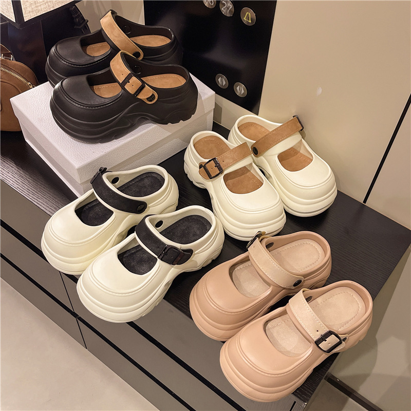 2025 Hole Shoes New Thick-soled Mary Jane Sandals Color Matching Thick-soled All-match Outwear Women's Cross-border Slippers