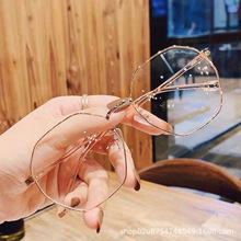 明星近视眼镜女韩版多边形防蓝光学生眼镜男大框显脸受平光眼镜