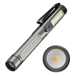 Cross-Border LED white light + yellow light pen light built-in TYPE-C charging with pen holder small portable UV purple light flashlight