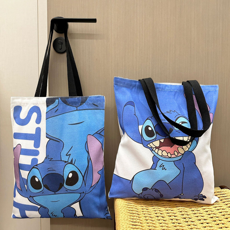 Cartoon Cross-Border Stitch Canvas Bag, Fashionable Student Bag, Women's Handbag, Cute Commuting Versatile Shoulder Tote Large Bag