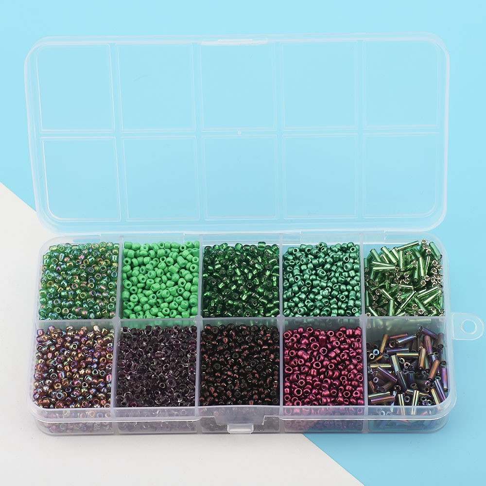 Cuentas de arroz 10 cuadrícula multicolor caja clásica de cuentas sueltas sequinilla pulsera pendientes DIY accesorios joyería al por mayor