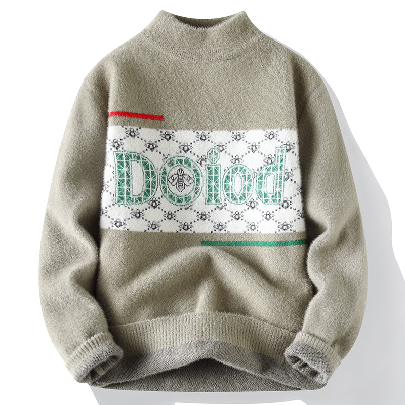 Fleece Verdickter Nerz Samt Trendige Marke Hochwertige Pullover Herren Casual Pullover Pullover Rundhals Brief Drucken Pullover Trendy Top_voghion.com