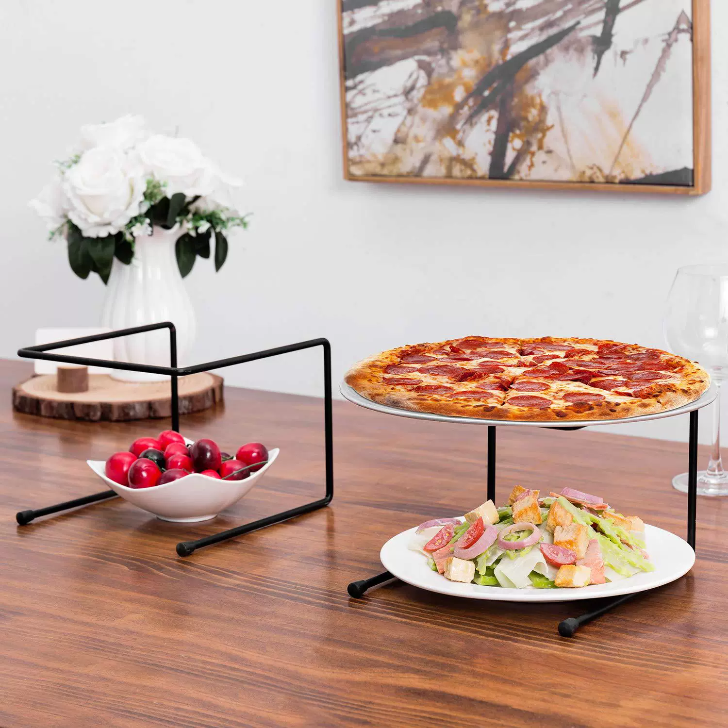 扬昇工艺 Black kitchen pizza table top pan dish place U-shaped iron wire decorative craft tableware rack