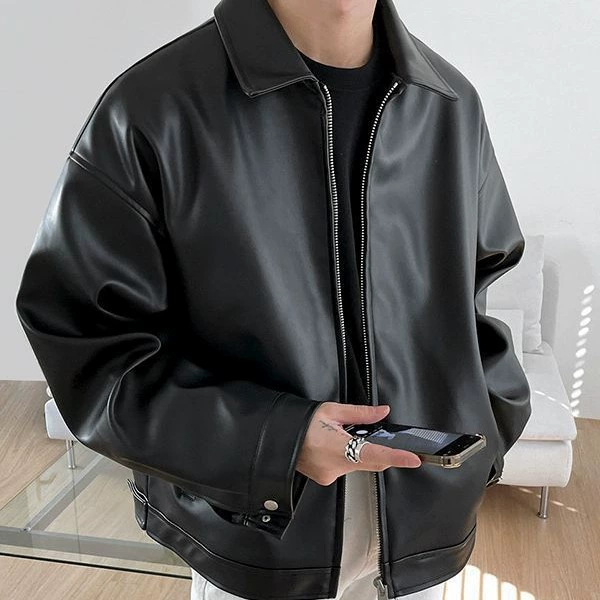 Кожаное пальто для мужчин 2023 зимний новый тренд