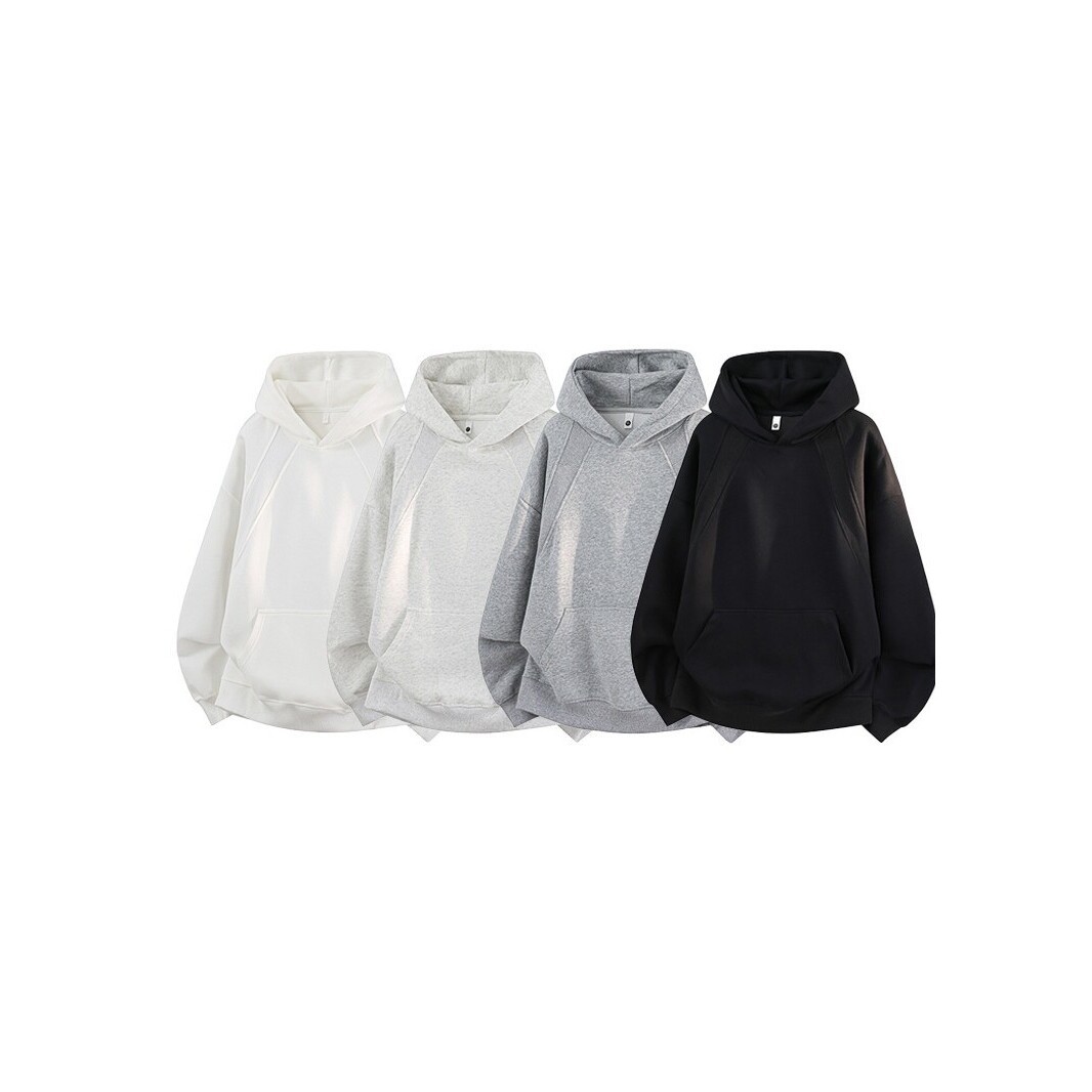 Stylish men's hooded fleece-lined loose-fitting sweatshirt, solid color, spring and autumn casual sports jacket, versatile trendy style