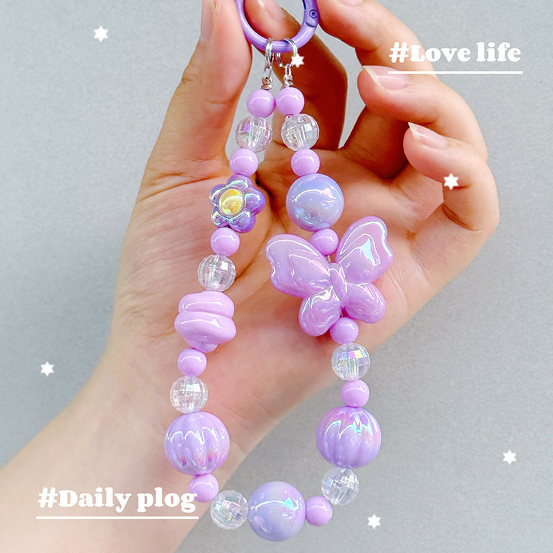 Nuevo colgante de cadena de teléfonos móviles de dibujos animados palomitas de maíz colgante de llavero creativo colgante de bolsas de perlas pintadas a mano