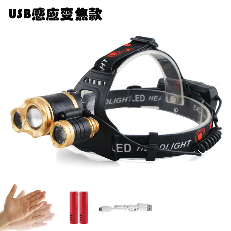 Transfronteriza de enfoque giratorio fuerte luz 3LED Faro de alta potencia de iluminación al aire libre lámpara de pesca nocturna carga T6 faro