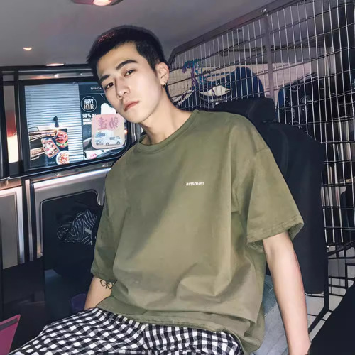 Directly supplied by the manufacturer 220g heavy-duty black cotton trendy loose-fit short-sleeve T-shirt summer men's fashion half-sleeve top