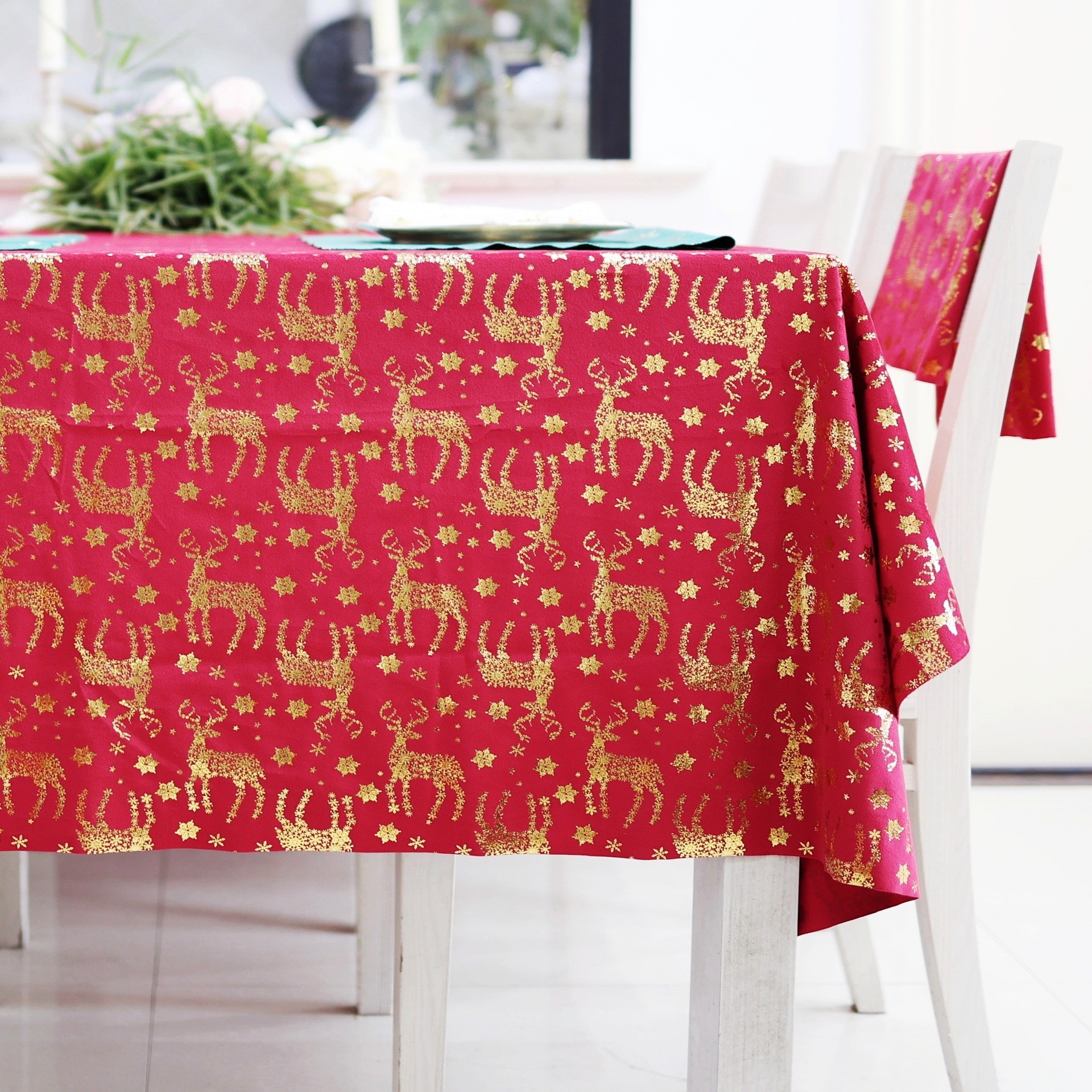 Navidad tela de terciopelo estampado tela de mesa rectangular cocina almohadilla de terciopelo de oro festivales transfronterizos ropa de Año Nuevo