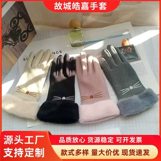 女春秋冬款德绒加厚棉弹力骑车防风保暖加绒防寒触控屏幕长指手套