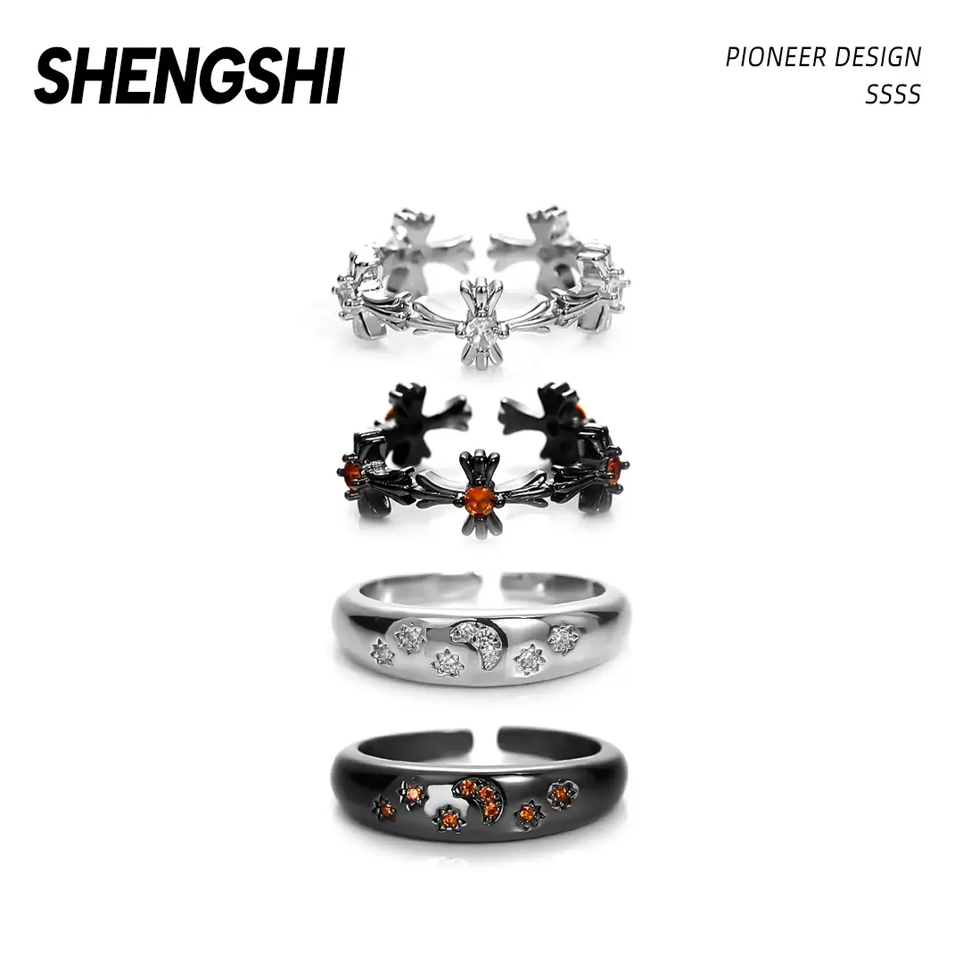 暗黑风十字架戒指女小众高级感个性可调节复古食指冷淡风简约指环