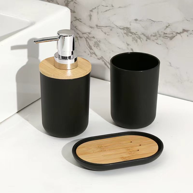 Color sólido blanco y negro de alta gama, caja de jabón, soporte de cepillo de dientes, botella de emulsión, enjuague bucal, caja de algodón, oferta transfronteriza