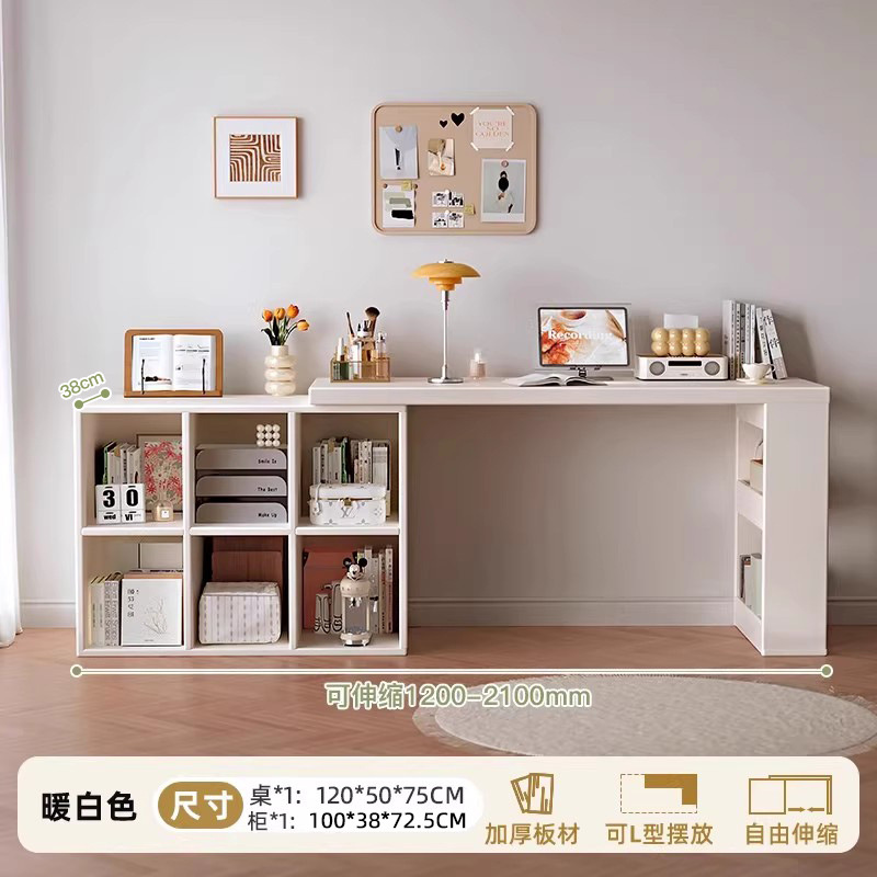 Escritorio de madera maciza, escritorio de estudio para el hogar para estudiantes, estantería, sala de estar integrada, mesa larga, banco de trabajo, escritorio retráctil para computadora