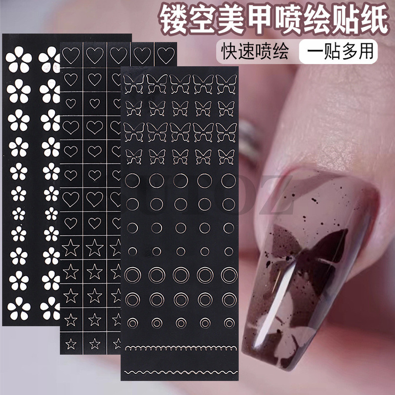 2022 New Nail Art Hollow-out Sticker ins Internet Celebrity 3D Stereo Adhesive Love Flower Camellia Flower Spray Painting French Sticker