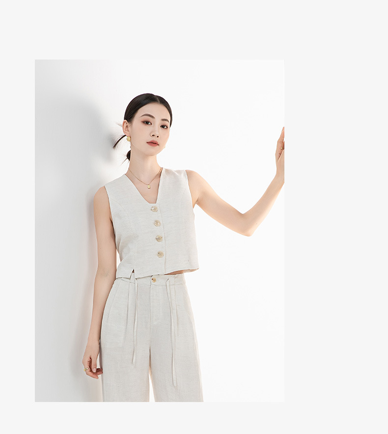 Áo vest gile ngắn vải lanh phong cách tiền cũ Xinge, kiểu mỏng mặc đơn mùa hè — Màu gai chi tiết 2