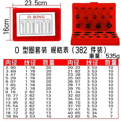 Repair kit Oil-Resistant and Wear-Resistant, Waterproof Small - nitrile-o-ring-assortment-kit-382-pieces-red-box