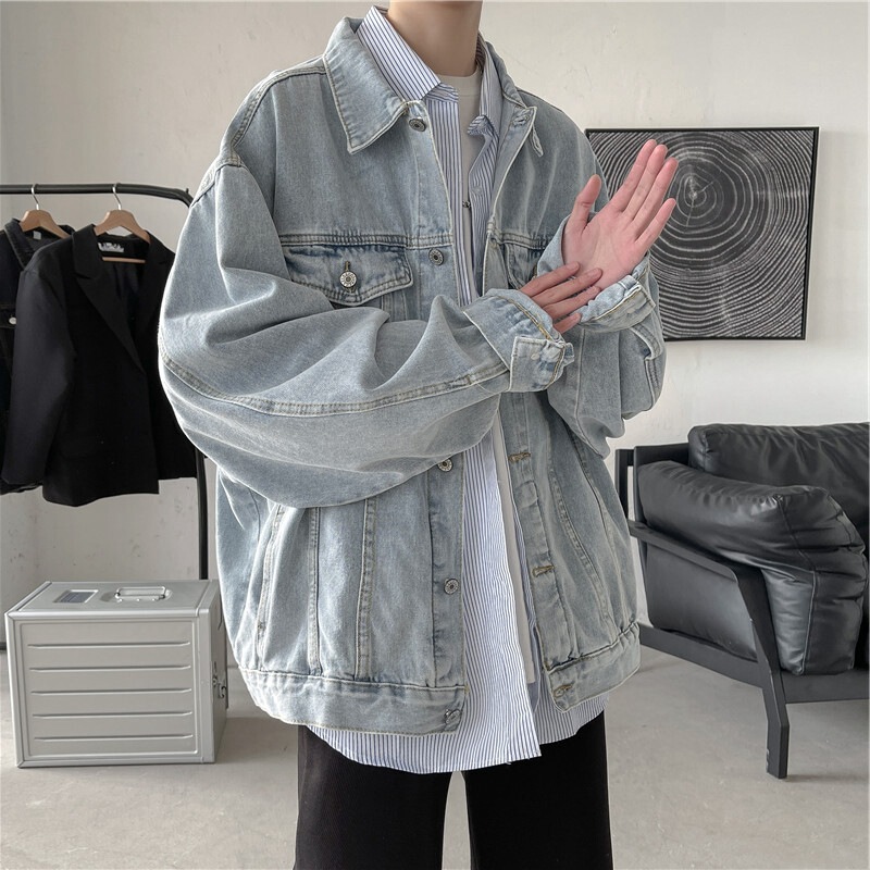 Denim Jacket for Men 2023 New Stylish Loose Trendy Brand Student Outerwear Korean Fashion Autumn Top