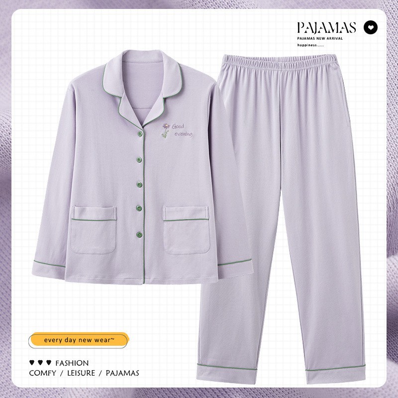 Mamá Pijamas Mujer primavera y otoño 100% algodón más tamaño pantalones de manga larga de mediana edad y ancianos otoño traje de desgaste para el hogar al aire libre