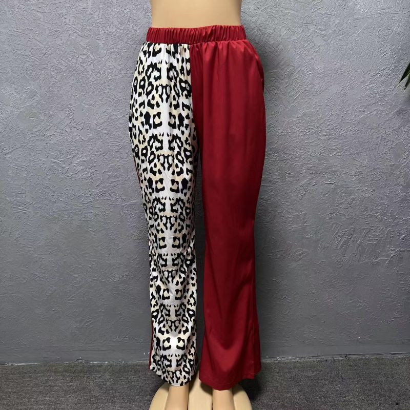 Women's Clothing large size loose bat sleeve leopard print color matching hot diamond top with trousers suit_voghion.com