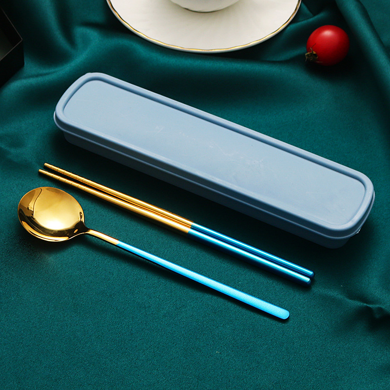 304 vajilla portátil de acero inoxidable cuchara coreana Tenedor palillos conjunto de tres piezas estudiante traje de viaje al aire libre logo imprimible