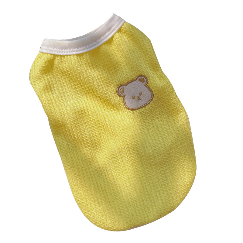 Primavera y verano nuevo tres colores waffle oso chaleco mascota lindo bordado de dibujos animados chaleco perro gato ropa