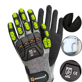 TPR防砸手套五级防割ce防穿刺防震石油采矿工地涂胶机械防撞手套