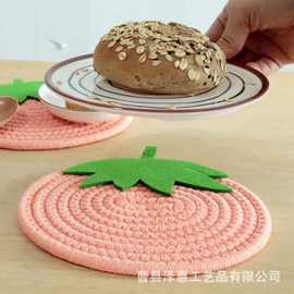 跨境编织隔热垫可爱水果野餐草莓南瓜系列棉绳编织隔热垫防烫杯垫
