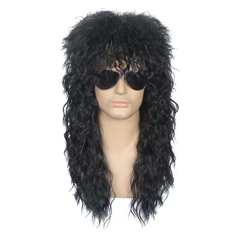Cross-Border Punk Wig Long Curly Hair European and American Men's Rock Fluffy Long Hair Halloween Cosplay Masquerade Wig Cross-Border Punk Wig Long Curly Hair European and American Men's Rock Fluffy Long Hair Halloween Cosplay Masquerade Wig