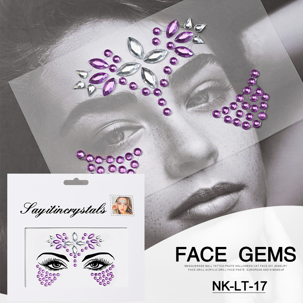 Pegatinas de tatuaje facial pegatinas de cristal pegatinas de cejas pegatinas faciales pegatinas de diamante de agua decoración acrílica estilo europeo y americano
