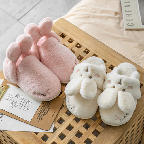 Women's winter  new indoor home couple fluffy cute rabbit plush slippers for women winter edition