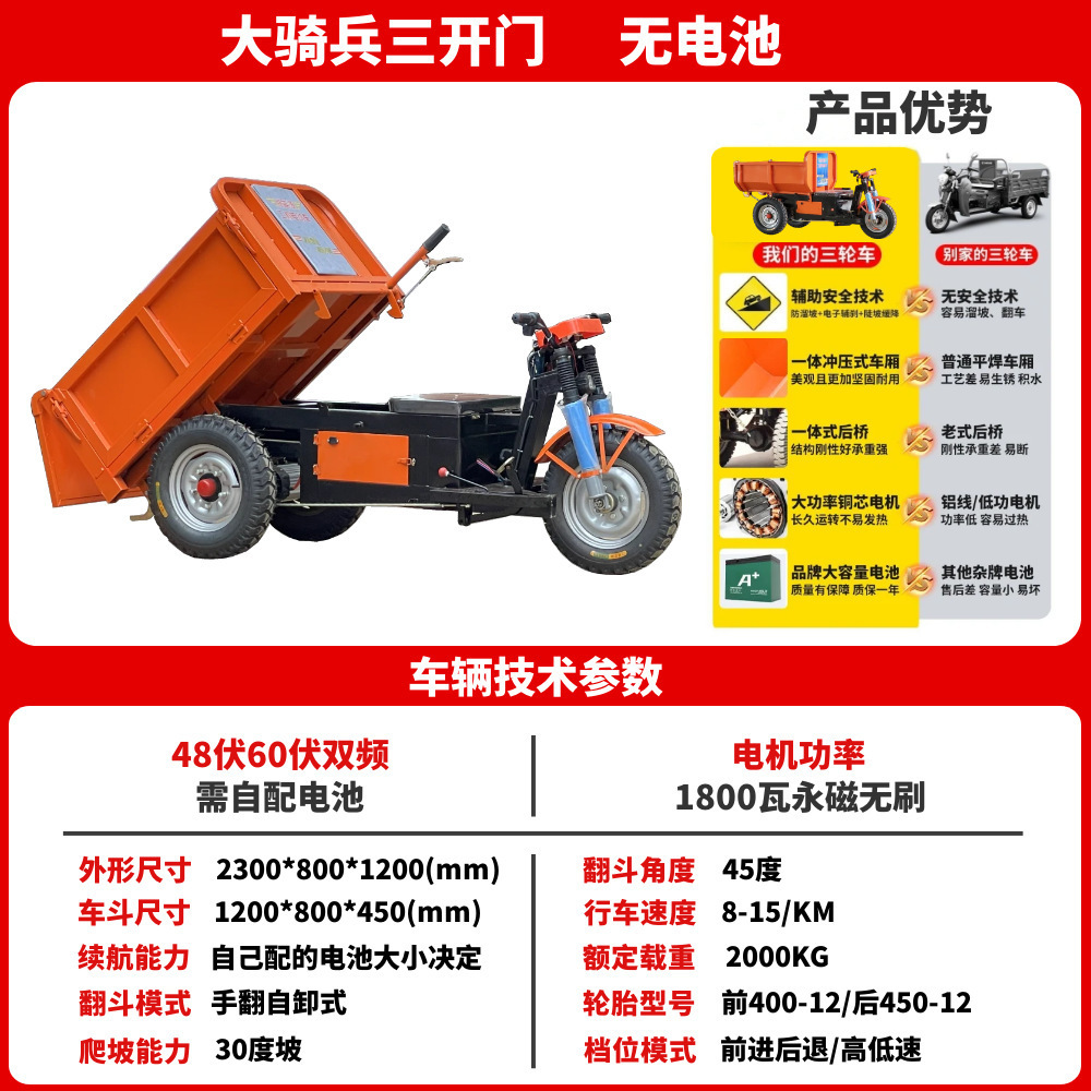 ingeniería eléctrica auto-dump triciclo de construcción de ladrillo de mortero de concreto camión de cemento de cultivo de estiércol camión de volcado
