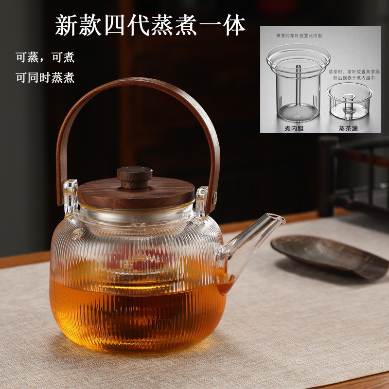 Nueva nuez cocina olla de haz integrado celebridad de Internet resistente al calor olla de vidrio borosilicato resistente a altas temperaturas de cuatro generaciones tetera hirviendo