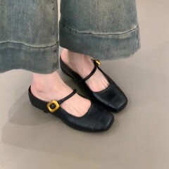 セクシー〜女性用スクエアトゥレトロインナーハイライズハーフスリッパ、浅い口と多用途の通勤用トゥキャップサンダル