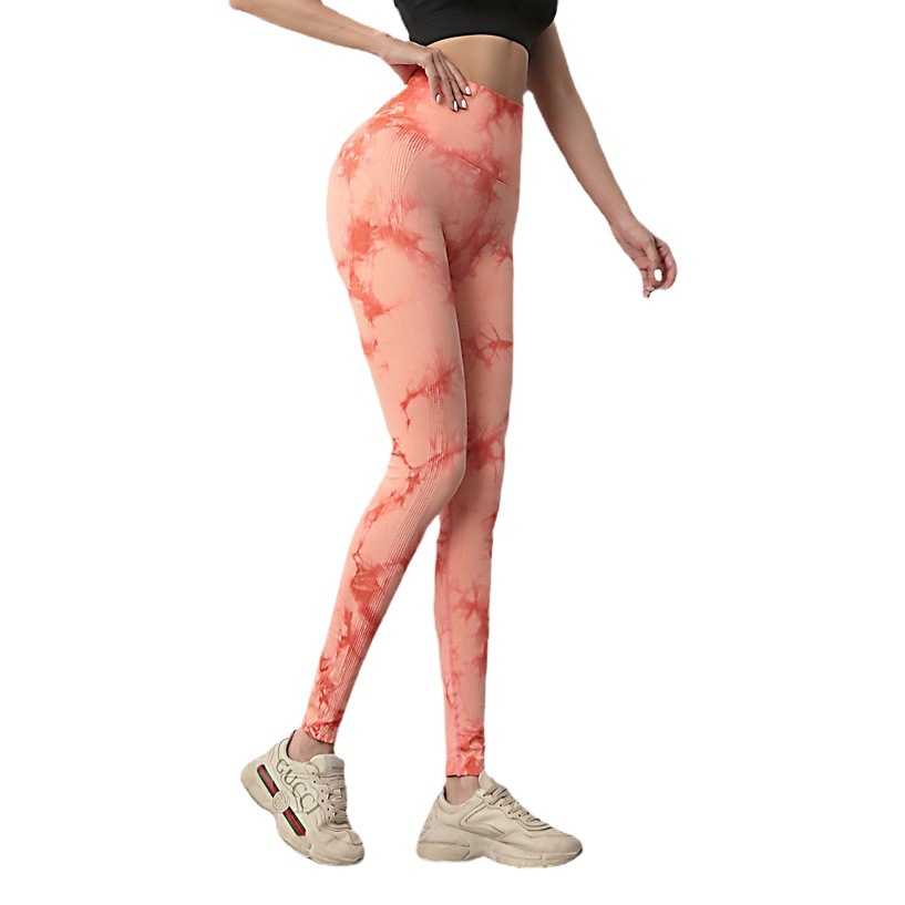 Pantalones de yoga teñidos anudados de cadera de melocotón, ropa de yoga de cintura alta para mujer, entrenamiento, fitness para correr, pantalones de cadera, pantalones de yoga sin costuras de secado rápido