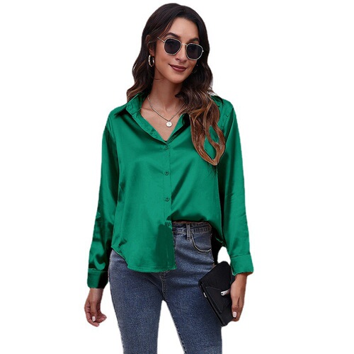 Shot Color Satin Women's Simulated Silk Long Sleeve Blouse New Arrival European and American Imported Cross-border Women's Clothing