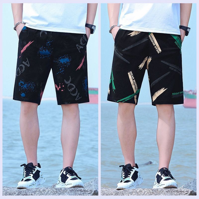 Summer Multi-Colored Shorts, Thin and Stretchy, in Stock, Casual Mid-Waist Beach Shorts for Young and Middle-Aged, Large Linen Shorts