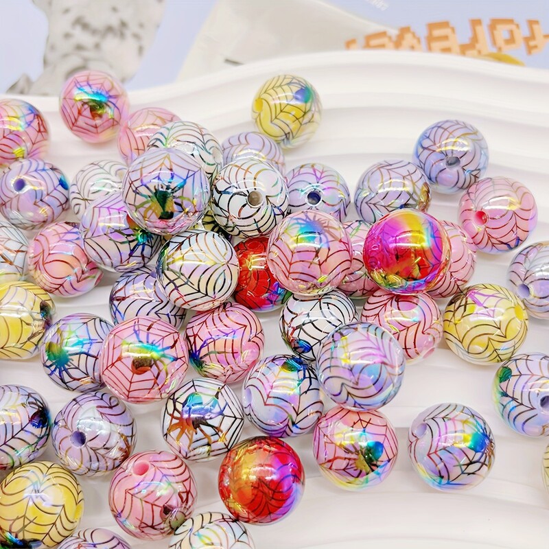 Halloween Uv Plated Spider Web Acrylic Beads DIY Mobile Phone Chain Keychain Bead Pen Decorative Beads