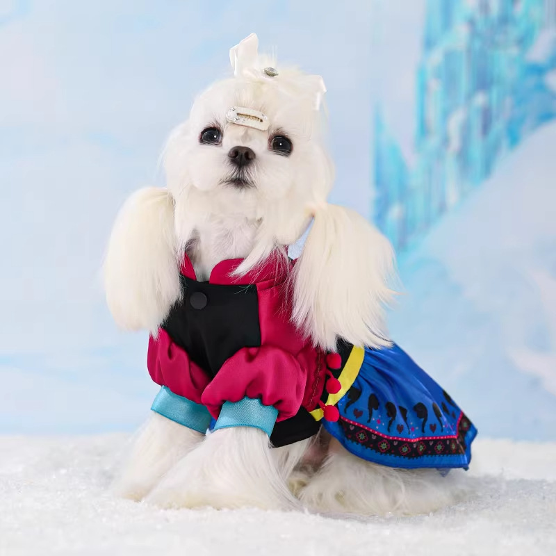 Disney Aisha Pet Princess Teddy Perro Vestido de manga abullonada Vestido de primavera y otoño Vestido lindo