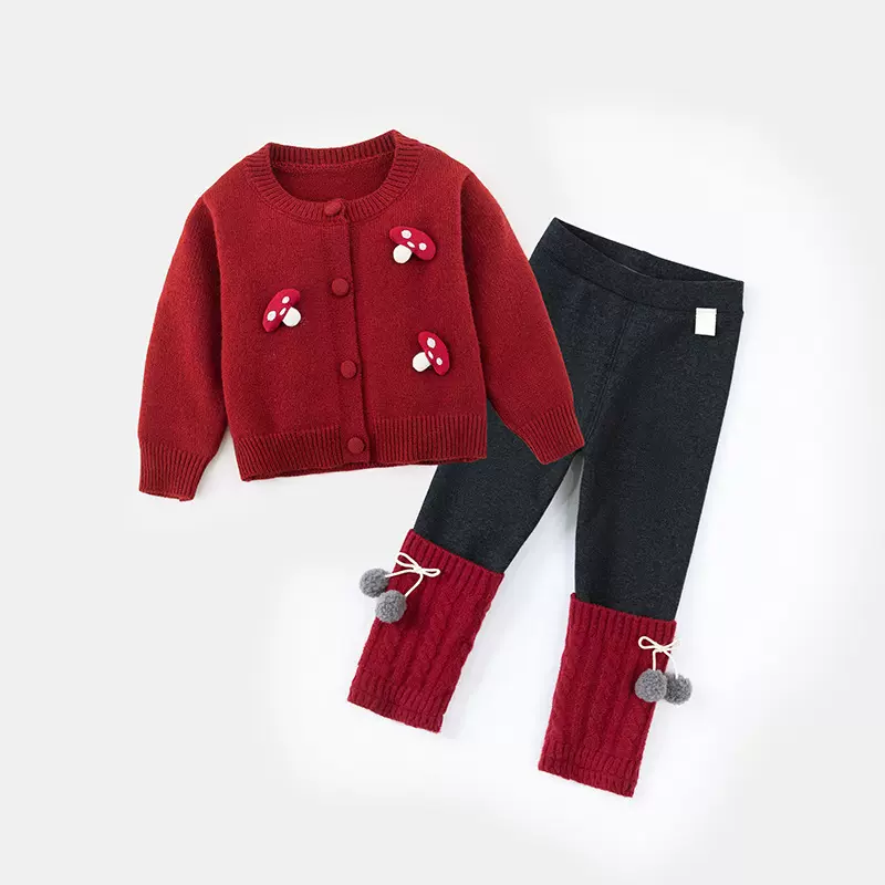 2025新款红色女童毛衣秋冬女宝宝毛线衣婴儿针织开衫儿童外套5665