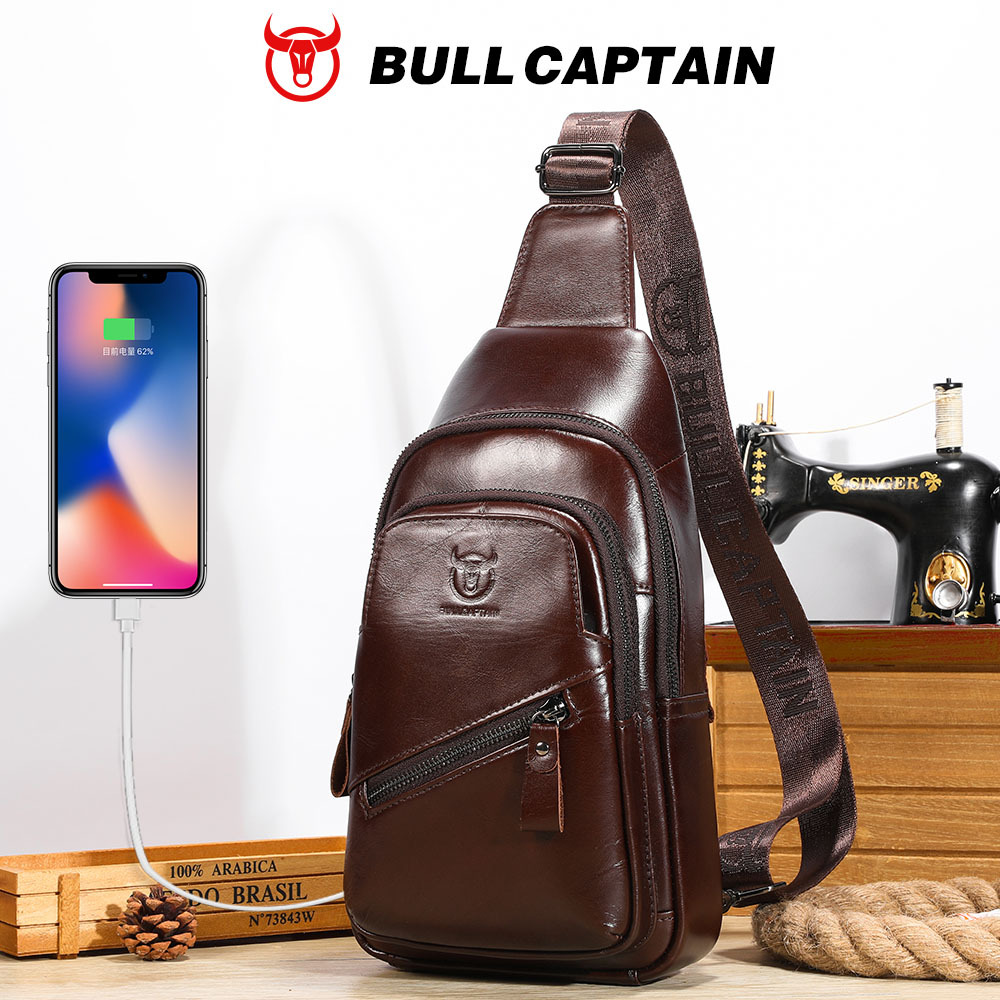 Captain Niu's High-End Large-Capacity Genuine Leather Men's Single-Shoulder Crossbody Chest Bag, First-Layer Cowhide Tablet/Ipad/Mobile Phone Waist Bag