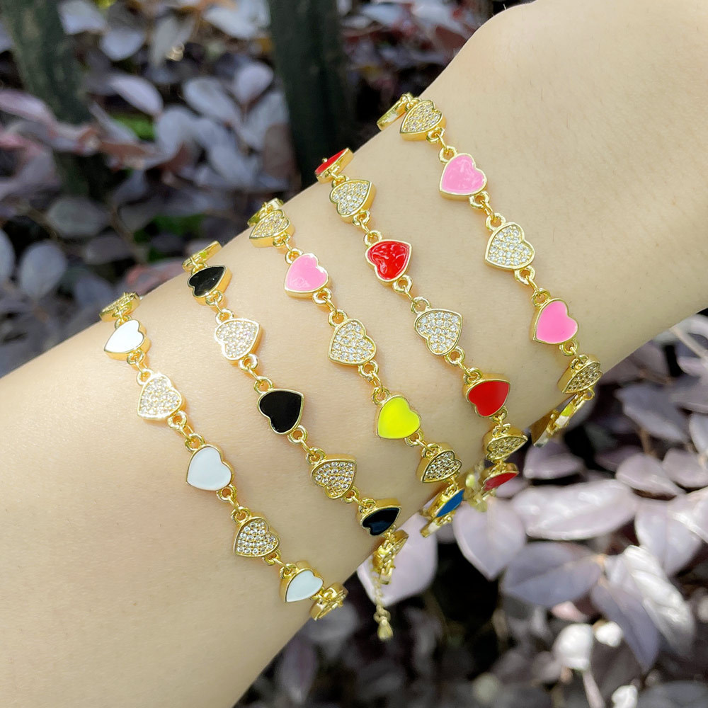 Fashion Copper Heart shape Bracelet Enamel Zircon Copper Bracelets