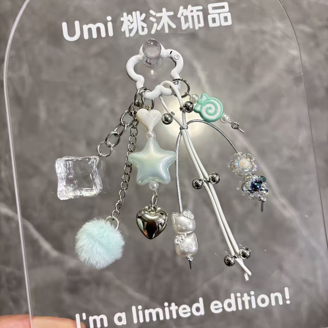 Trendy Cute DIY Ice-Clear Pentagram Sugar Cube Horn-Shaped Nail Phone Chain Keychain Bag Pendant Decoration