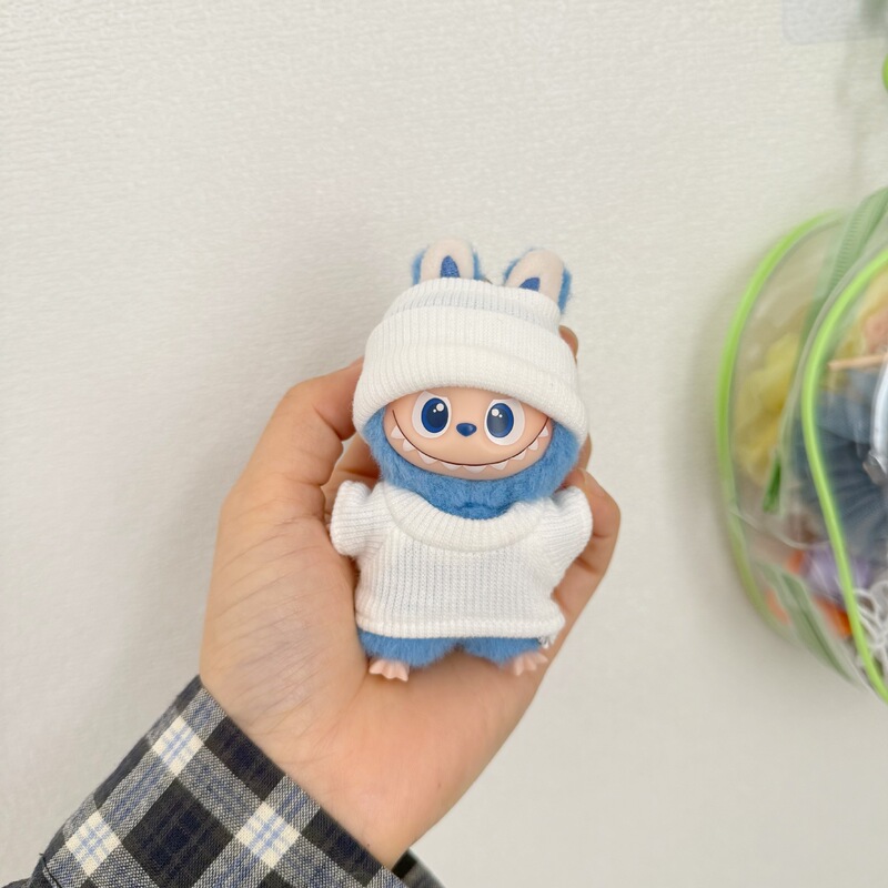 LABUBU4.0心底密码搪胶毛绒挂件小鼻噶公仔衣服白色弹力衫套装|undefined